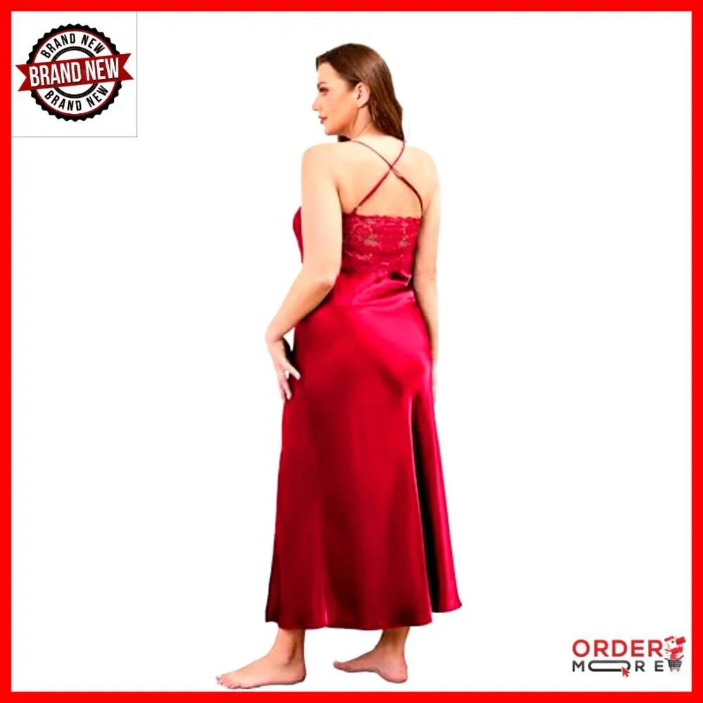 Plus Size Satin Lace Nightgown Long Slip Sleepwear Elegant Oversized